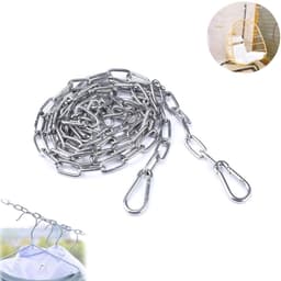 1 stuk - Waslijn - Waslijn van roestvrij staal 304 - Hangmatketting - Schommelketting voor op de veranda - Robuuste waslijn voor buiten - Waslijn van 2 meter - Geschikt voor accessoires voor hangstoelen en het drogen van kleding (zilver) — thumbnail 1