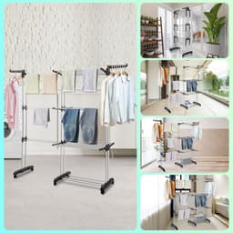 Jiubiaz Droogrek toren, wasrek uittrekbaar lengte 75-150 cm, wasrek ruimtebesparend, 4 etages met 2 inklapbare vleugels, 360 graden draaibare wielen, wastoren voor buiten en binnen — thumbnail 2