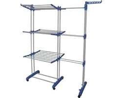 PIPIPOXER-Uitschuifbare Droogtoren-Droogrek – Inklapbaar Wasrek – Uitgerust met Wieltjes-Blauw — afbeelding 1