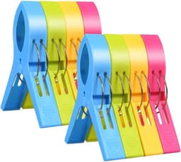 GELLDG Large clothespins and towel clips - Pack of 8 - Suitable for the beach and sun loungers - Can be used to clip laundry clothes, beach towels, bath towels, and rugs - Colored — thumbnail 1