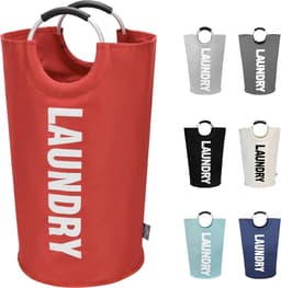 Grote wasmand, opvouwbare waszak met handvat, 90 liter inhoud, rood, 79 cm x 38 cm — thumbnail 1