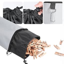 Kledingknijperzak met Sluitkoord - Opslag voor tot 200 Knijpers, Pennenzak voor Knijpers, Binnen- en Buitenopslag (Grijs, 2 Stuks) — thumbnail 3