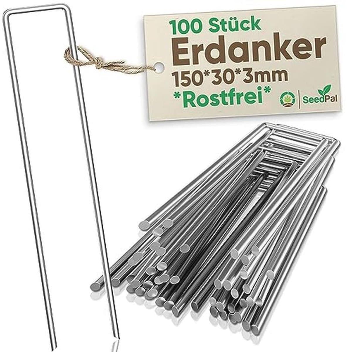 Grondankers 100 stuks - RVS en gegalvaniseerde haringen voor grondbevestiging - 150 mm x 30 mm x Ø 3 mm — afbeelding 1