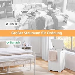 Wasmand met deksel - Wasopberger - Kleding sorteren - Veiligheidscharnieren - 96 liter - Wit — thumbnail 4