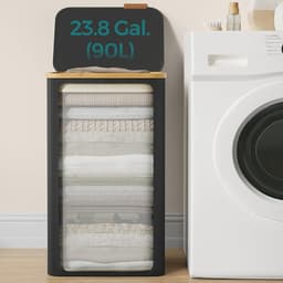 Wasmand met deksel Grote wasmand 42×32×70,5 cm Zwart Verwijderbare gaasvoering Oxford-stof Bamboe handvat Opvouwbaar Geschikt voor slaapkamer en wasruimte — thumbnail 5
