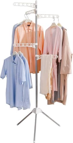 Opvouwbaar droogrek voor kleren - inklapbaar statief - kleerhanger hoek kledingstuk opslag plank - draagbaar wasorganisator - ivoor folding wall laundry rack — thumbnail 1