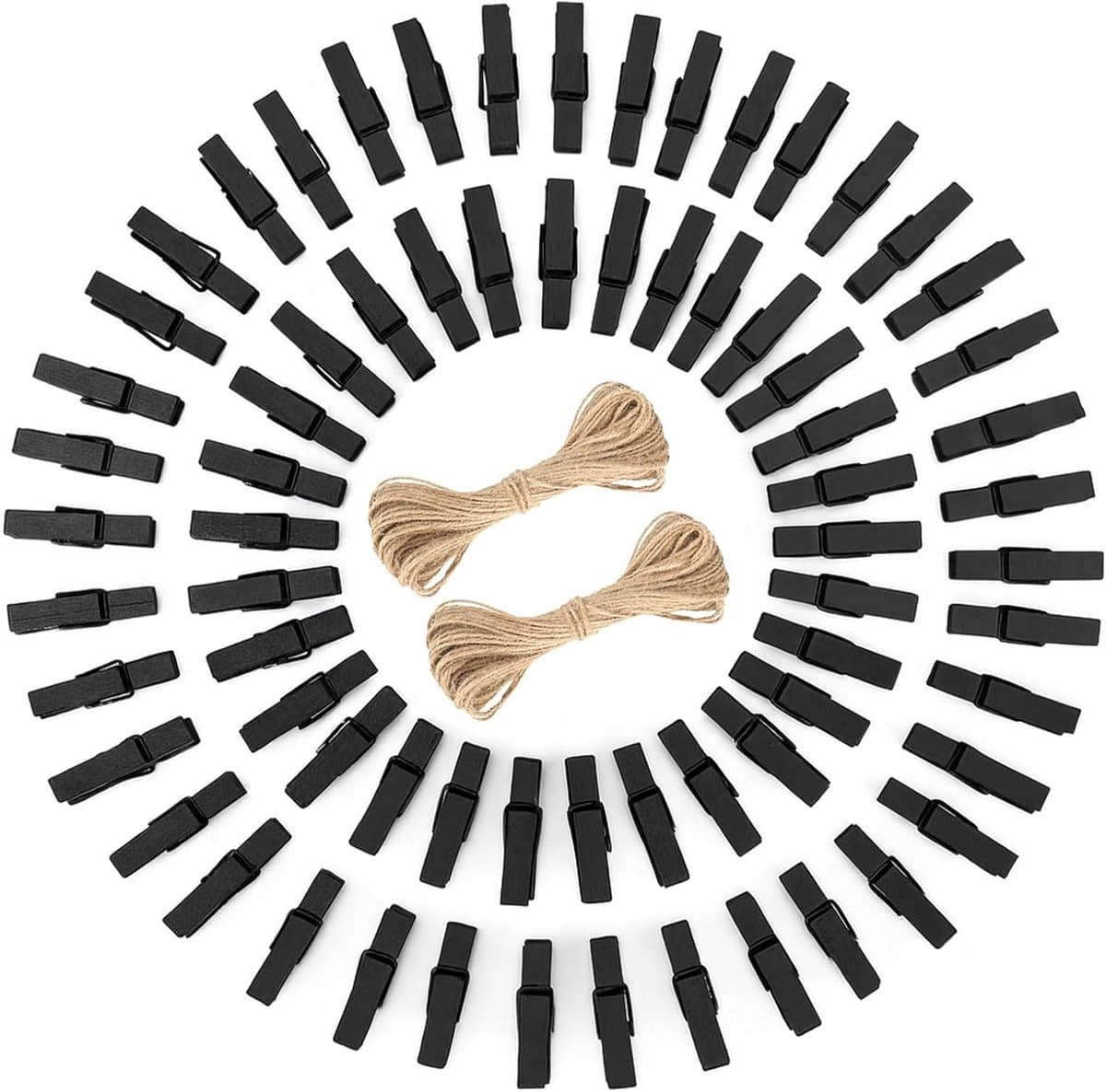 Houten Kijpers - Mini Knijpers - Foto's Ophangen - Elegant Zwart Gelakt - 100 Stuks - Zwart — afbeelding 1