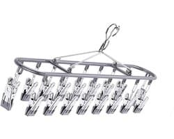 Waslijn met Clips - Kledingdroger Sokkenhouder - Kleding Drogen - Roestvrij Staal - 50 cm - Zilverkleurig