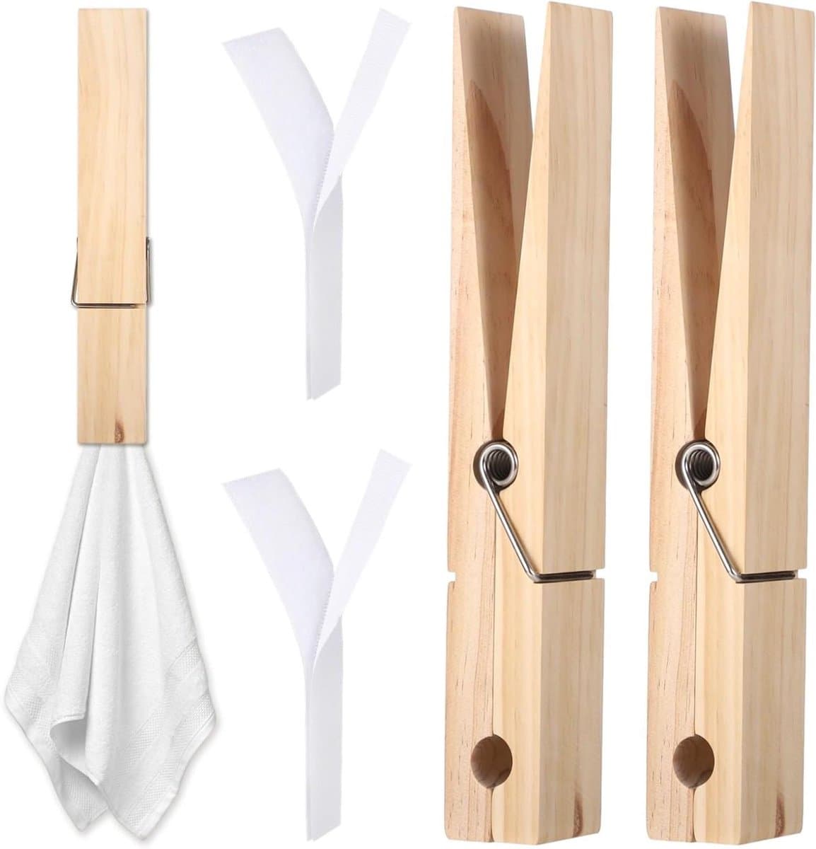 Houten Wasknijpers - Grote Clips - Handdoeken Ophangen - Natuurlijk Hout - 2 stuks 30 cm - Naturel — afbeelding 1