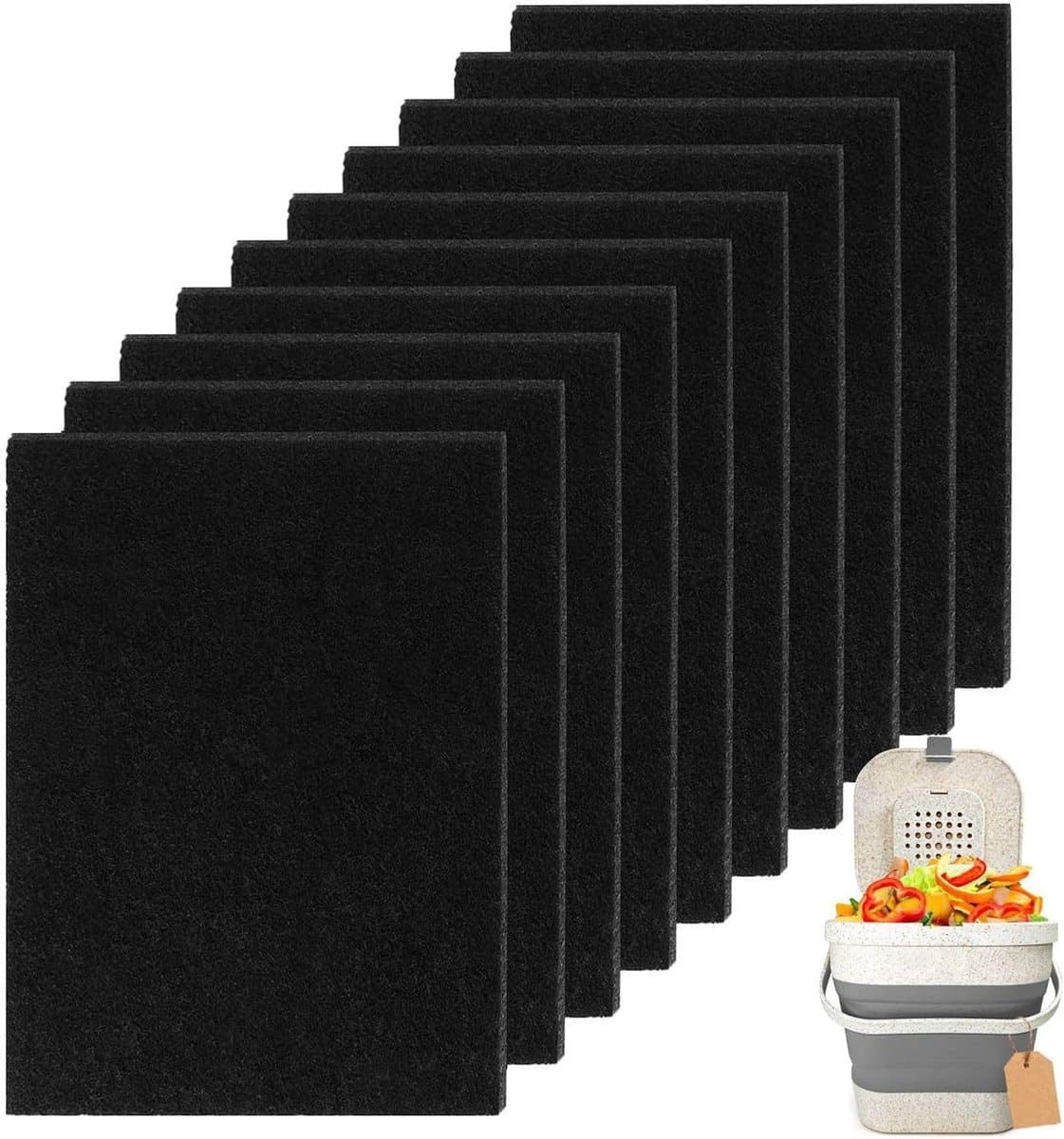 10 Stuks Geactiveerde Koolstoffilters voor Compostbakken, Geurfilters voor een Frisse Woning, Geschikt voor Keukenorganizers en Caddy's, Vervangfilters voor Effectieve Geurcontrole — afbeelding 1