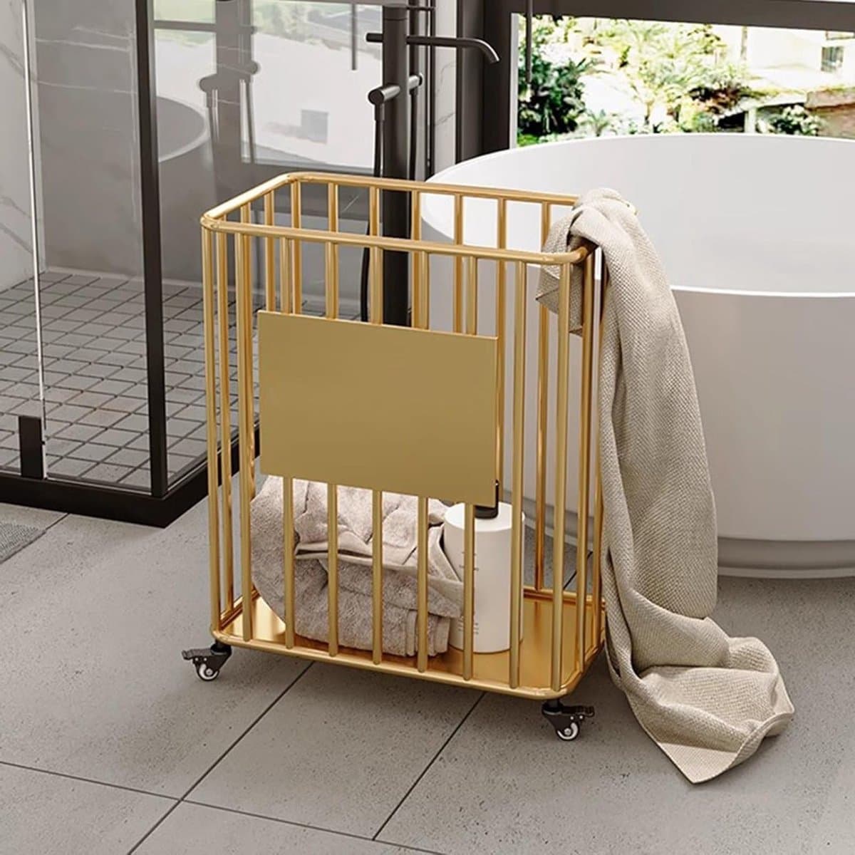 Rollende wasmand op wielen, smalle draadmand voor wasruimte, grote opbergmand voor yogamatten en kleding, 50 x 30 x 57 cm — afbeelding 1