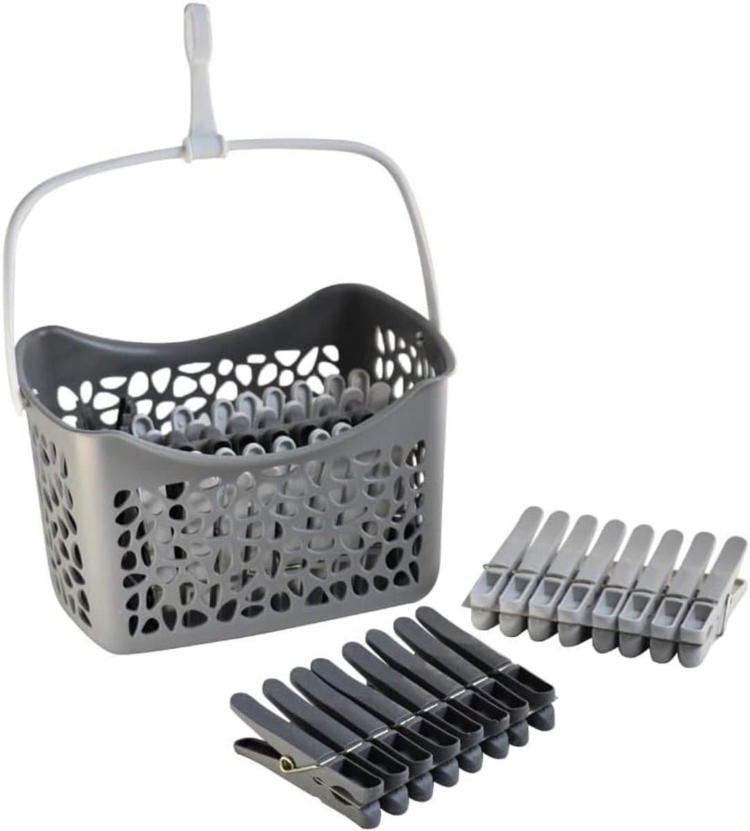 Wasknijpers Mand - Kledingknijpers - Kleding Drogen - 100% Recyclebaar Plastic - 14 cm Hoog - Grijs Wit — afbeelding 1