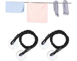 Reis waslijn - Draagbare waslijn Outdoor waslijn - Kleding drogen - Met zuignappen en haken - 2.8 meter - Zwart