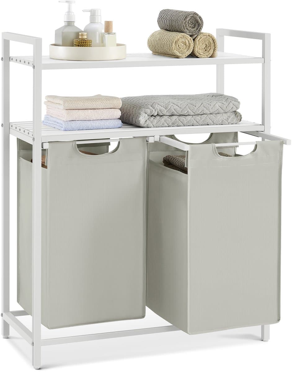 VASAGLE - Wasmand - Wassorteerder - 2 Vakken - 2 Planken - Uittrekbare en Afneembare Waszak - 92 L — afbeelding 1