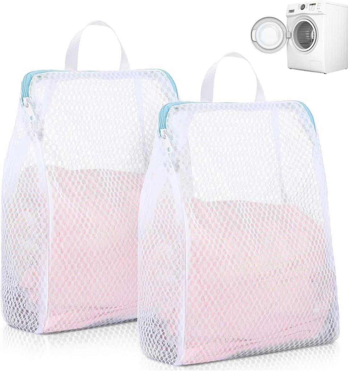 Wäschenetz Set - Wäschesack Waschmaschine Feinwäsche - 2 Stuks 50x60cm - Premium Mesh met Rits - Voor BH Zijde Reizen - Wit — afbeelding 1