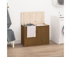 Wasmand van grenenhout, 88,5 x 44 x 66 cm, wasmand met 2 vakken en gasveer, wasmand voor badkamer, slaapkamer