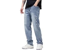 Washed Cross Jeans Casual Wijde Pijpen Dweilbroek Heren Losse Broek Heren en Dames - Lichtblauw - XXL