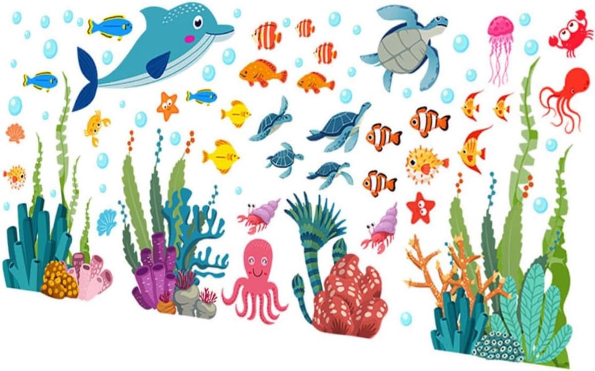 1set Zelfklevende Wanddecoratie Zeewereld Dieren Muurstickers Voor Kinderkamer Slaapkamer Feestdecoratie — afbeelding 1