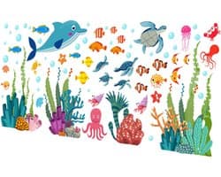 1set Zelfklevende Wanddecoratie Zeewereld Dieren Muurstickers Voor Kinderkamer Slaapkamer Feestdecoratie