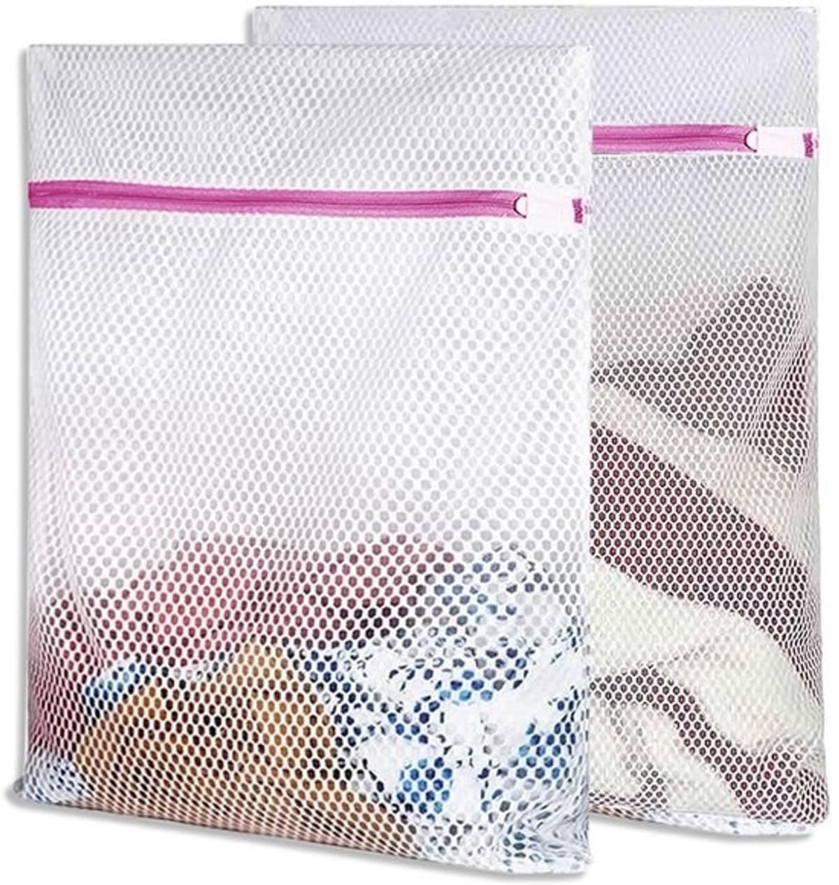 Waszakken voor de wasmachine - 2 stuks - Roze ritssluiting - 50 x 60 cm — afbeelding 1