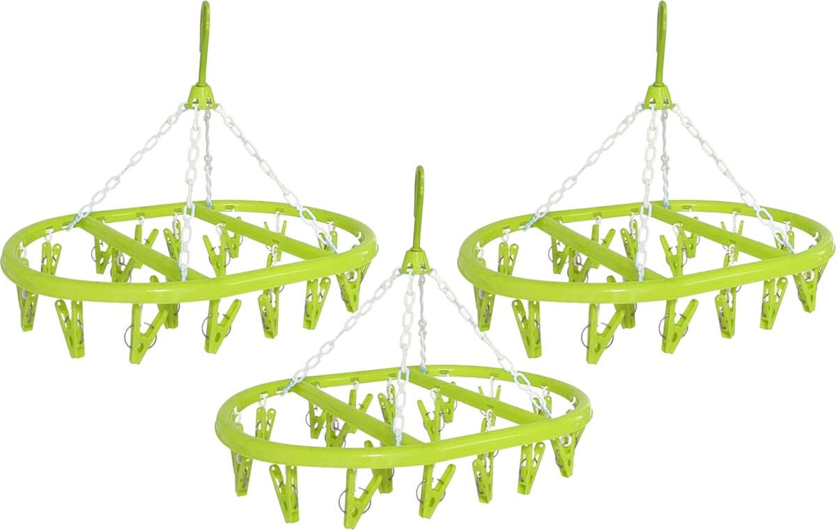 Droogcarrousel/droogmolen groen met 20 knijpers 41 x 32 cm - 3x - Droogrek/Droogmolen/Wasrekje — afbeelding 1