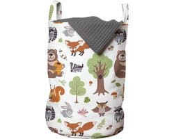 New Bed, Opbergmand Kinderkamer Bosdieren en Bomen, Wasmand met Dieren met Handvatten en Koordsluiting, Speelgoedmand kinderen - Speelgoedkist - Wasbox - 33 x 48 cm — afbeelding 1