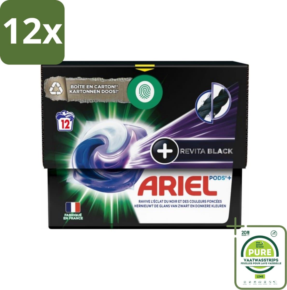Ariel Revita Black - Wasmiddelcapsules - Pods + - Donkere Was - 12 Wasbeurten - Voordeelverpakking - 12 stuks - Wasmiddel capsules - Donkere was — afbeelding 1