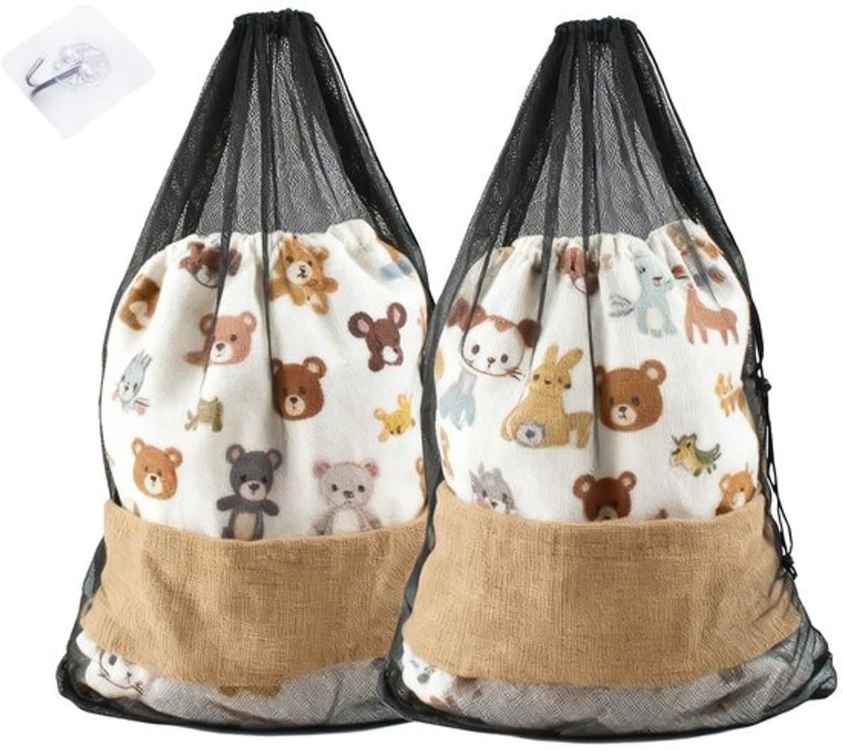 Wasnet XXL - 2 stuks - 70 x 90 cm - Fijnmazig - Waszak voor Kleding - Waszak voor Beddengoed - Met Trekkoord en Haken — afbeelding 1