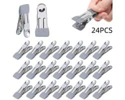 24 stuks - Roestvrijstalen wasknijpers - handdoek- en badhanddoekclips - windbestendige wasknijpers - geschikt voor sokken, strandhanddoeken en het afsluiten van voedsel - 5.5×2.3×2.3cm - grijs