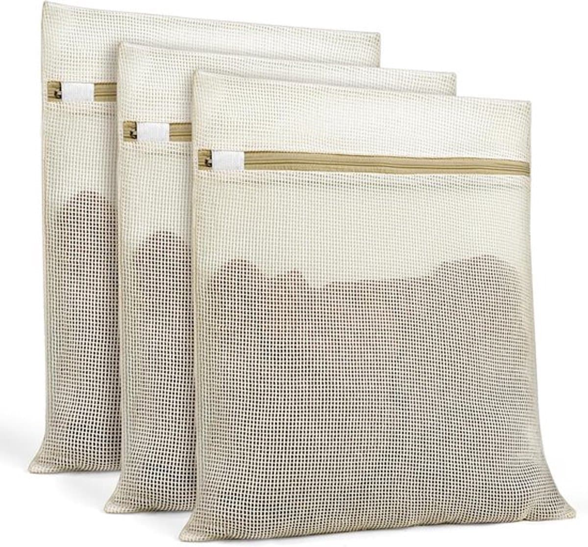 3 Stuks Polyester Waszakken - Khaki - Afmeting 30x40cm - Met Beschermrits - Dubbeldoel Wasnet En Reis Organizer Voor Thuis En Onderweg — afbeelding 1