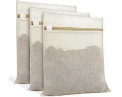 3 Stuks Polyester Waszakken - Khaki - Afmeting 30x40cm - Met Beschermrits - Dubbeldoel Wasnet En Reis Organizer Voor Thuis En Onderweg