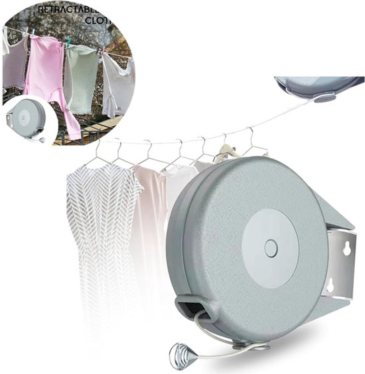 Uitschuifbare waslijn - Waslijn van roestvrij staal - Draagbare reiswaslijn - Sterke waslijn - Winddichte hanger voor buiten kamperen - Waslijn - Grijs — afbeelding 1