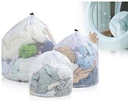 Wasnet Set van 3 - Herbruikbare Wasnetten - Grofmazig Mesh - Maten 30x40/40x50/50x60 cm - Ademend Ontwerp - Koordstopper - Waszak