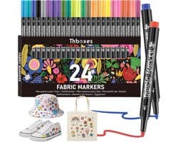 24 textielstiften, wasmachinebestendig, permanente textielverf, textielstiften voor T-shirts, stoffen tassen, textiel, canvas, schoenen, hoeden, textielmarkers, kinderen, volwassenen