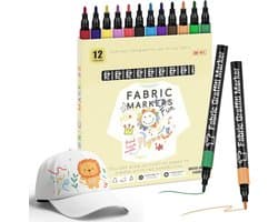 12 Textielstiften, Machinewasbaar, Niet-giftige Textielmarker, Wasbare Set met Fijne Punt, Textielverfstiften, Hobbystiften, Permanente Textielmarker Voor T-shirts, Jeans, Stoffen Tassen