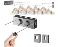 Omgoods- Waslijn Uittrekbaar 17Ft - Wandmontage - Roestvrij Staal - Ruimtebesparend - Intrekbaar - Premium Materiaal - Drooglijn