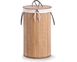 Zeller Wasmand - bamboe hout - rond/deksel - 35 x 60 cm - 73 Liter - Wasgoed sorteren/verzamelen - Wasgoedmanden