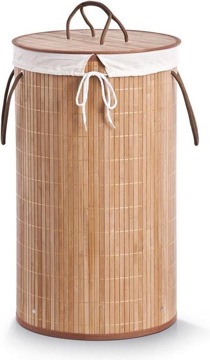 Zeller Wasmand - bamboe hout - rond/deksel - 35 x 60 cm - 73 Liter - Wasgoed sorteren/verzamelen - Wasgoedmanden — afbeelding 1