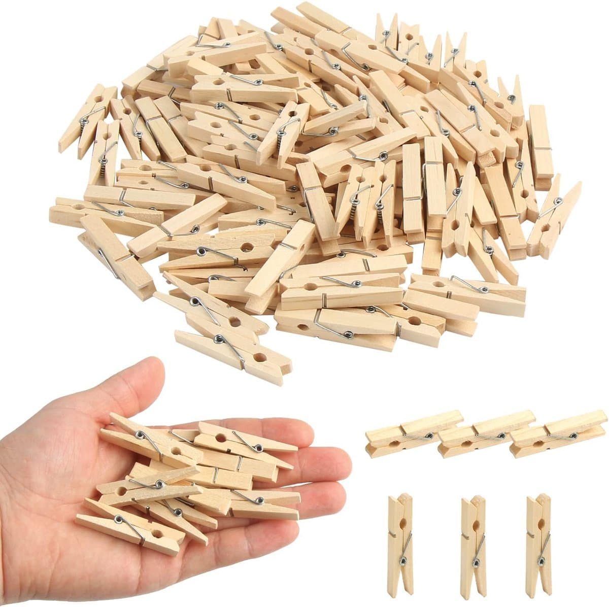 Houten Wasknijpers - Kleine Knijpers - Foto's Ophangen - Natuurlijk Materiaal - 45 cm - Houtkleur — afbeelding 1
