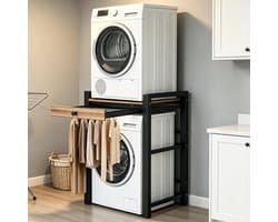Wasmachinerek - Stapelrek Droger - Ruimte Besparen - In Hoogte Verstelbaar - 104 cm Hoog - Zwart