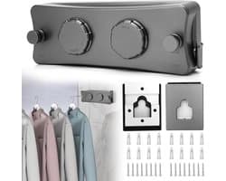 Waslijn Uittrekbaar - Intrekbaar Wasrek - Kleding Drogen - Dubbele RVS Lijnen - 2 x 5.2 Meter - Grijs