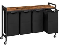 YOR® Wassorteerder 4 vakken - Wasmand 4 vakken 4x 39 Liter - Wasmand Met Opbergplank - Wassorteerder - Dubbele wasmand - Duo Wasmand – Wasmanden - Zwart - 111cm x 33cm x 75 cm