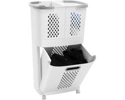 Wasmand met wielen - Sorteren opbergen - Kleding organiseren - Drie uittrekbare manden - 44 x 31 x 74 cm