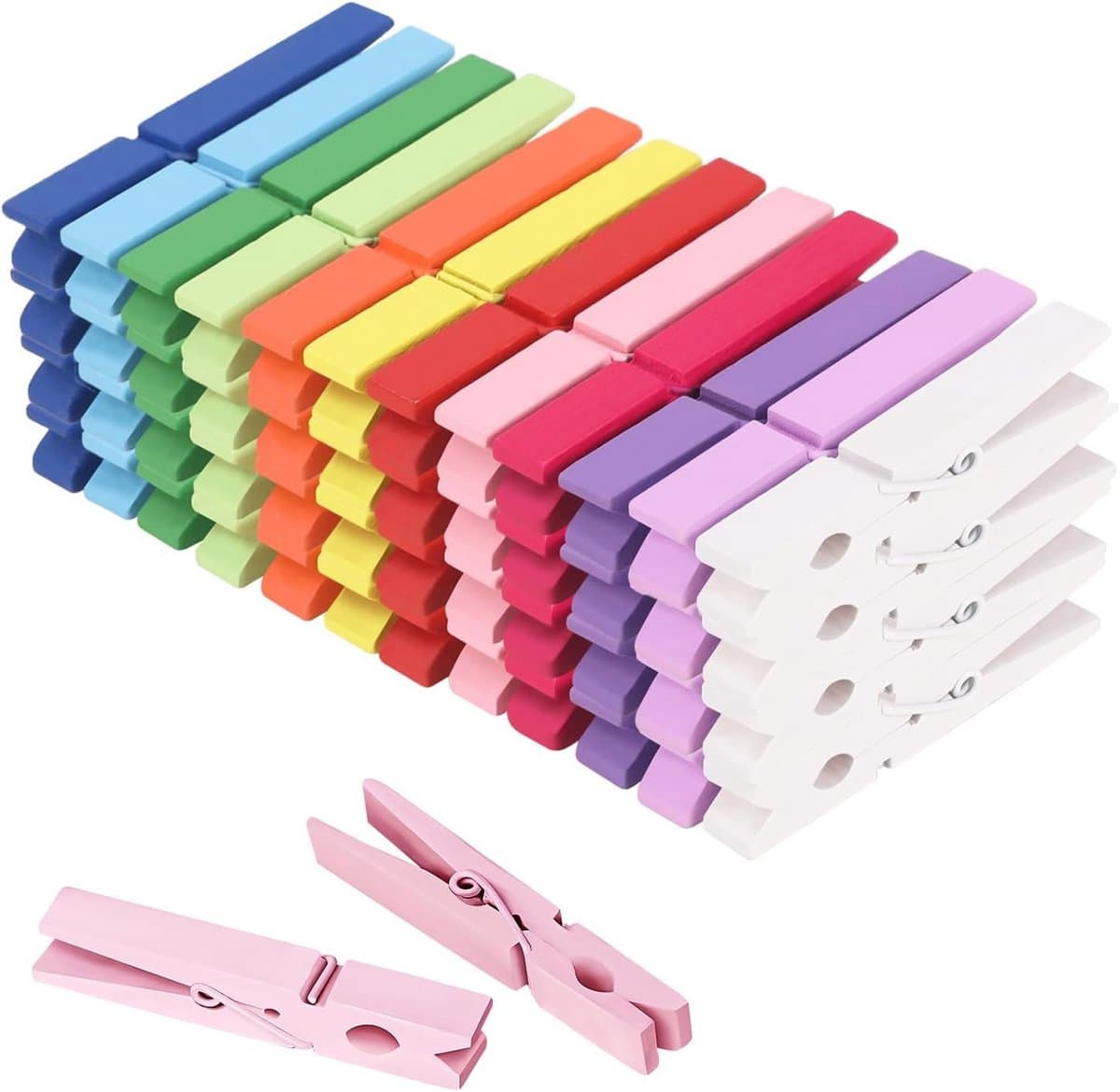 Houten Kledingknijpers - Kleurrijke Clips - Ambachten en Decoratie - Sterke Berkenhouten Grip - 50 Stuks - Gekleurd — afbeelding 1