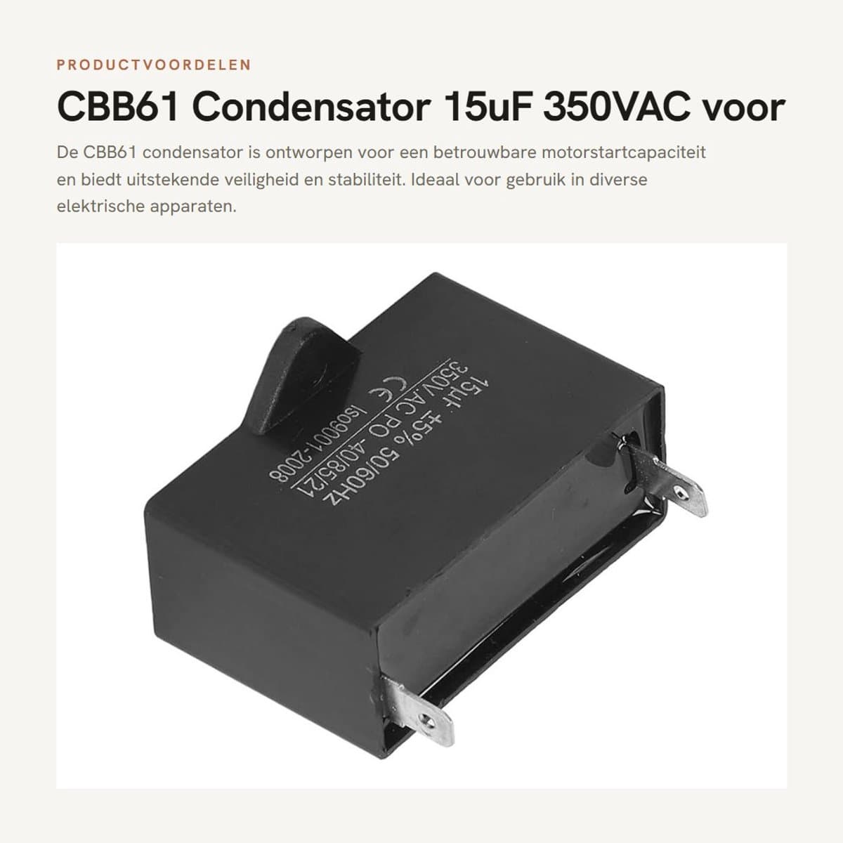 Dailygoods - CBB61 Condensator 15uF 350VAC voor Motoren — afbeelding 1