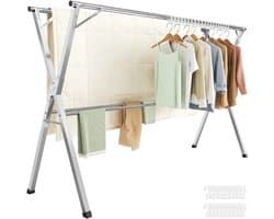 LUMÈ STORE Droogrek Inklapbaar – Uitschuifbaar Wasrek 133-200 cm – Staand Kledingrek – RVS Metaal – 50 kg Draagvermogen - Zilver — afbeelding 1