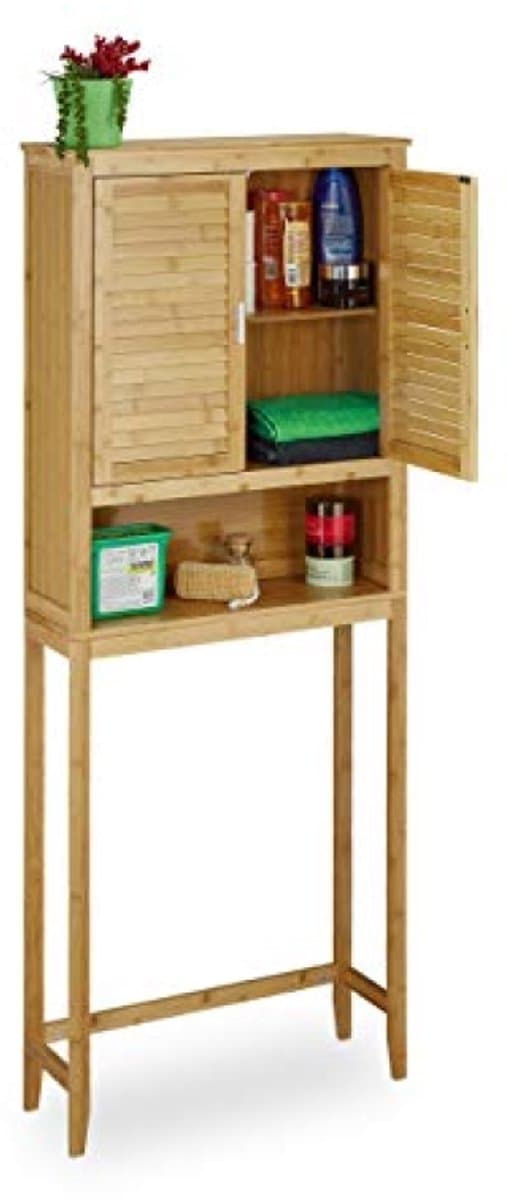 Bamboe wasmachinekast met lamellendeuren en planken - Opbergoplossing voor badkamer — afbeelding 1