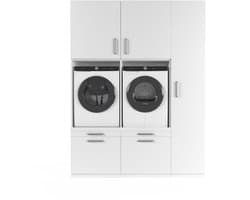 Wasophoogte® Wasmachine Kast Barcelona - Wasmachine verhoger - Wasmachine ombouw - 700(D)*1780(B)*2350(H) mm - Wit