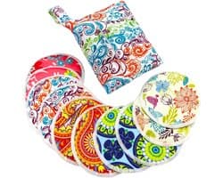 - Wasbare voedingspads met natte tas en waszak - Set van 10 pads - Borstvoeding tepelpads - Groot formaat 47 inch