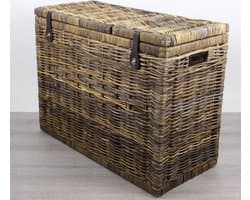 MigoStyling - Wasmand - 3 vakken - Brown - Met deksel - 85 x 40 x H65 - Riet - Rotan - Duurzaam